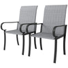 Set Of 4 Outdoor Wicker Dining Chairs With Armrest, Steel Frame, High Back And Deep Seating, Gray