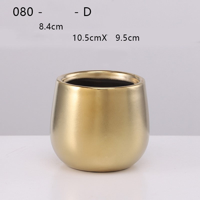 Ceramic Flowerpot Furniture Ornaments Golden Green Flower Plant