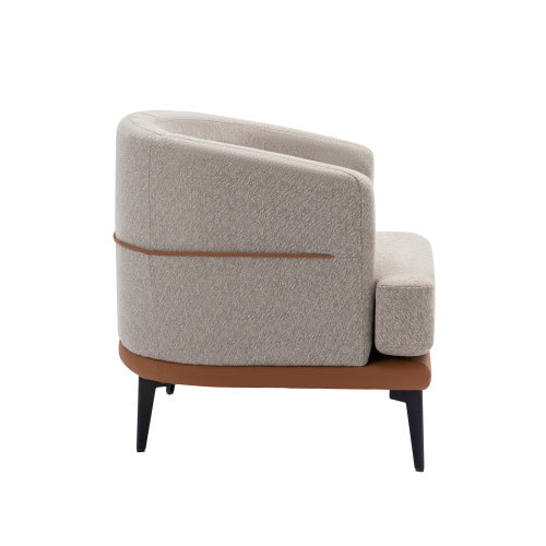 Modern Two-tone Barrel Fabric Chair, Upholstered Round Armchair For Living Room Bedroom Reading Room, Burnt Orange
