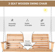 Wooden Swing Bench Heavy Duty Steel Chains 59 W X 29.5 D High Backrest, 440lbs Capacity, Natural