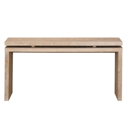 60  Antique Natural Farmhouse Console Table - Retro Wooden Entryway Table With Double Board Suspension Design, Solid Wood & MDF, Sofa Table For Living Room
