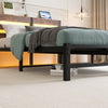 Full Size Metal Bed Frame With Wooden Headboard, RGB Lights, Charger, Storage Shelf, Noise-Free, No Box Spring Needed,Rustic Brown