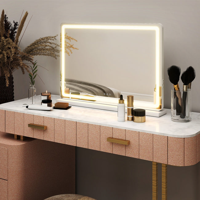Vanity Mirror With Lights, LED Makeup Mirror With Dimmable 3 Color Modes, Touch Screen Control Vanity Based Mirror Desk Mirror Square White