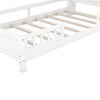 Twin Size Wood Platform Bed With LED, Storage Headboard & Guardrail, White