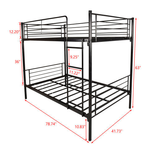 Twin-Over-Twin Bunk Bed With Metal Frame And Ladder, Space-Saving Design,White