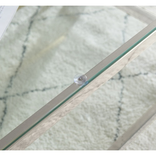 Modern Stainless Steel Coffee Table Set Set Of 2, Double-Layer Clear Tempered Glass Table Top, Coffee Table  End Side Table 2-Pieces Sets For Living Room Home Office, Silver