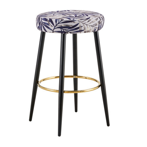 Counter Height Bar Stools Set Of 2, PU Kitchen Stools Upholstered Dining Chair Stools 24 Inches Height With Golden Footrest For Kitchen Island Coffee Shop Bar Home Balcony Silver Leaves Velvet