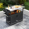 Outdoor Bar Cart With Storage, Stainless Steel Outdoor Bar Table Top, Wheeled HDPE Kitchen Island For Food Prep, Black