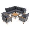 9-Piece Patio Rattan Set With Acacia Wood Legs & Tabletop, Outdoor Conversation
