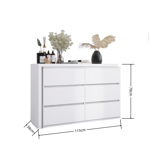 Extended Desktop 6 Drawers Chest Of Drawer Without Handle White Color Vanity