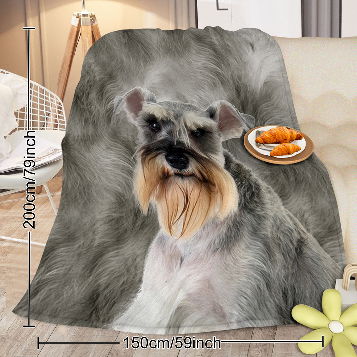 Schnauzer Flannel Blankets Cozy Blanket Super Soft Cozy Warm Puppy Dog Throw Blanket For Couch Chair Bed Sofa Office Cute Schnauzer Gifts 75x100cm