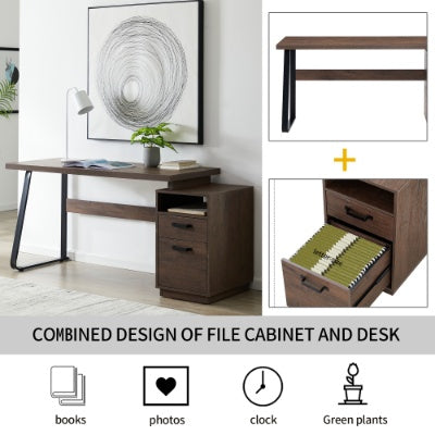 Home Office Computer Desk With Drawers Hanging Letter-size Files, 65 Inch Writing Study Table With Drawers