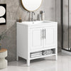 30 Bathroom Vanity With Sink, Multi-functional Bathroom Cabinet With Doors And Drawers, Solid Frame And MDF Board, White