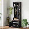 3-in-1 Hall Tree With Shoe Storage, Coat Rack With Bench, Entryway Furniture With Five Hooks, Black Wood Grain