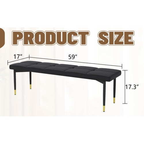 59x17 Inch Multifunctional Black Shoe Bench - Faux PU Cushion, Sturdy Metal Legs With Gold Accents.Suitable For Bedroom,Fitting Room, Storage Room, Dining Room, And Living Room,etc