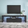 Modern Black TV Stand, 20 Colors LED TV Stand W Remote Control Lights