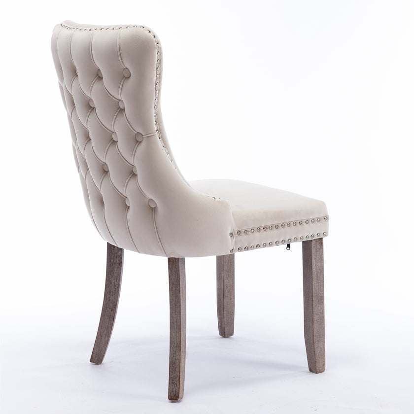 A A Upholstered Wing-Back Chair With Nailhead Trim & Solid Wood Leg