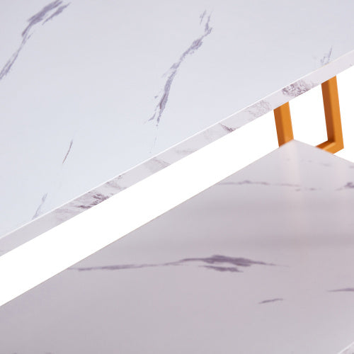 D&N Coffee Table, 2 Layers 1.5cm Thick Marble MDF Rectangle 39.37  L Tabletop Iron Coffee Table , Dining Room, Coffee Shop, Resterant, White Top, Gold Leg