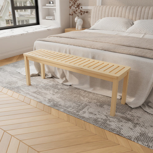 52 Solid Wood Slatted Bench For Living Room, Bedroom, Or Entryway   Durable Natural Hardwood Finish, Perfect For Foot Of Bed Or Entryways, Hallways