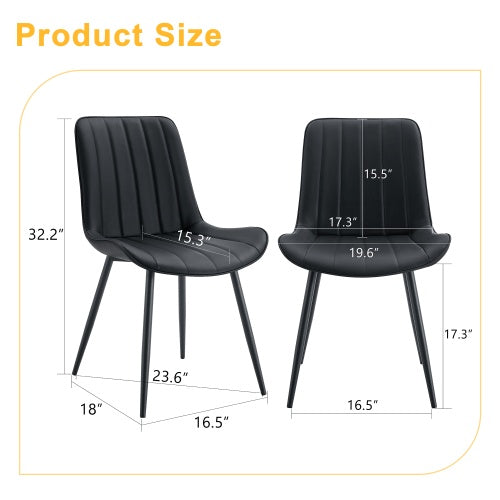 Extended Seat Cushion PU Black Dining Chair Set - Four Pieces,Ergonomic Design.Smooth Line Design,Integral Metal Leg Structure,Can Integrate Well Into Various Modern Home Decoration Styles.