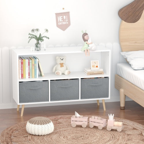 Fiberboard Children's Bookshelf With Foldable Fabric Drawers
