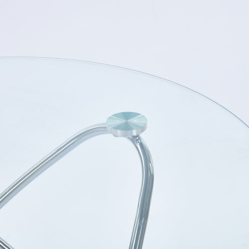 Dining Table With Chrome Metal Leg And Tempered Glass,Modern Space Saving Kitchen Table For Living Room,chrome Color Metal Legs