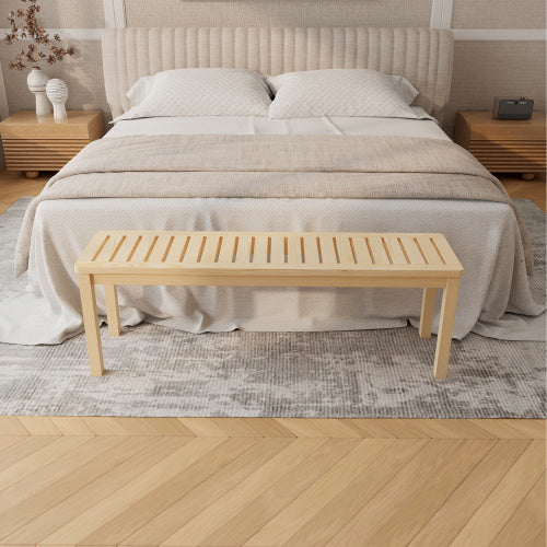 52 Solid Wood Slatted Bench For Living Room, Bedroom, Or Entryway   Durable Natural Hardwood Finish, Perfect For Foot Of Bed Or Entryways, Hallways