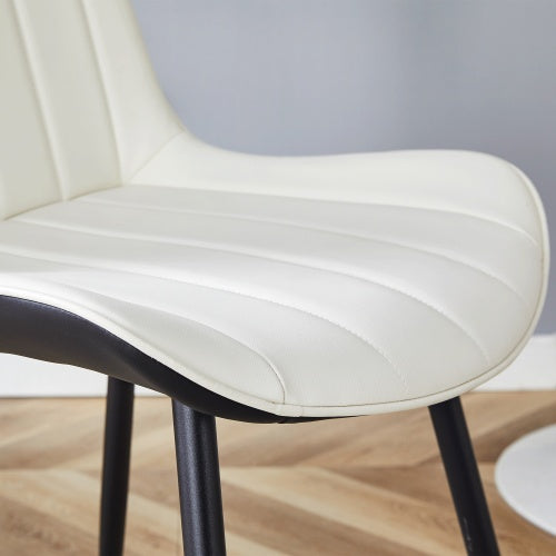 Extended Seat Cushion PU Dining Chair Set - Four Pieces.Smooth Line Design.Can Integrate Well Into Various Modern Home Decoration Styles.White And Black Splicing Colors.