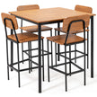 5 Pieces Industrial Dining Table Set With Counter Height Table And 4 Bar Stools