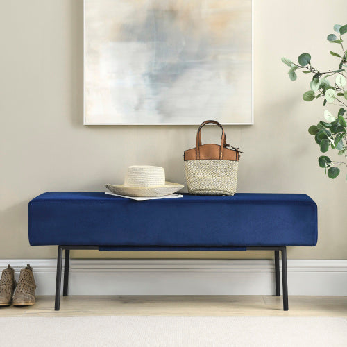 Contemporary Style Bedroom Velvet Upholstered Bench, Blue  45 X13x 17