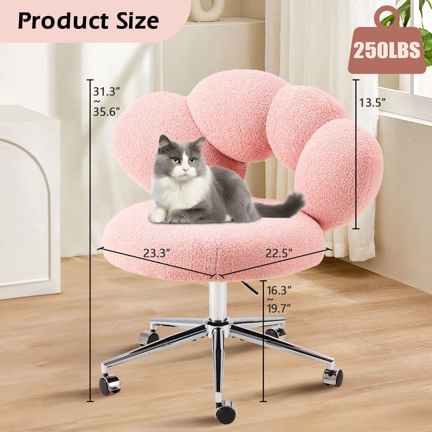 Armless Desk Chair Teddy Fabric Vanity Chair With Wheel