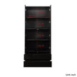 Display Cabinet With Glass Doors, Curio Storage Cabinet With 2-Drawer, Bookcase With LED Lights, Black