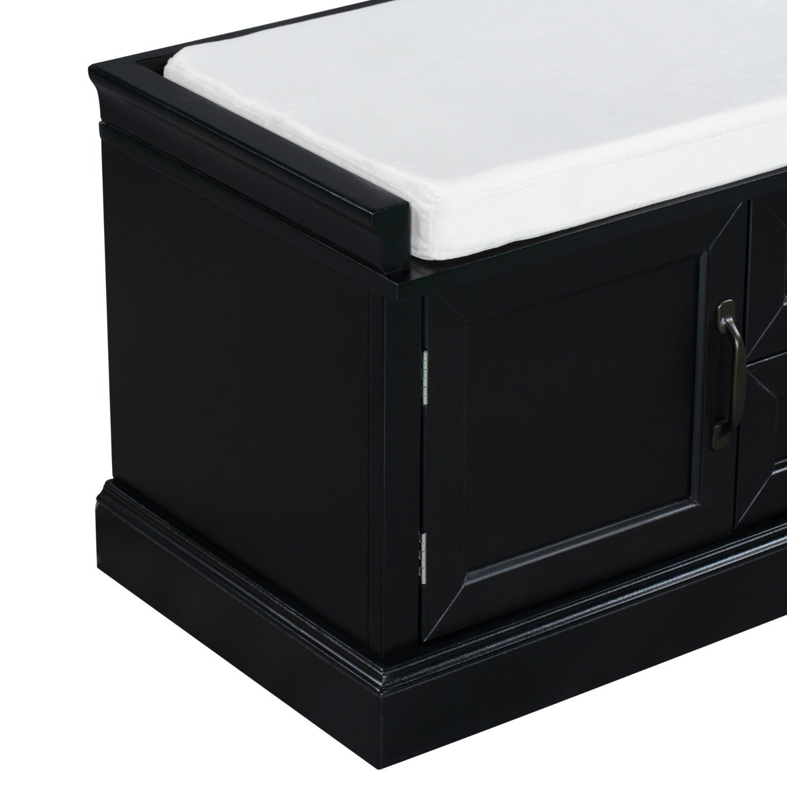 TREXM Storage Bench With Drawers, Cabinets & Removable Cushion For Living Room