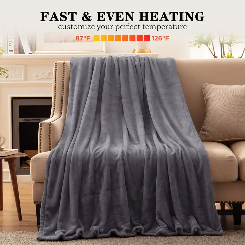 Heated Blanket Queen Size With Dual Zone Control - 10 Heat Settings Electric Throw Blanket With Automatic Shut Off Timer, Machine Washable Soft Flannel
