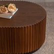 Handcraft Round Nesting Coffee Table Set Of 2, - Chic Wave Stripe Edge, Modern Stylish Wooden Circle Fluted Center Table For Living Room