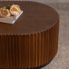 Handcraft Round Nesting Coffee Table Set Of 2, - Chic Wave Stripe Edge, Modern Stylish Wooden Circle Fluted Center Table For Living Room