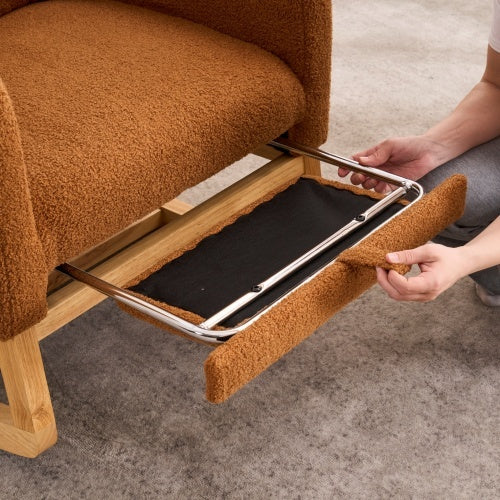 LY-5104 Caramel Accent Rocking Chair With Footrest High Back Rubber Wood Rocking Legs Bedroom Living Space 26.77D X 38.36W X 39.76H Inch