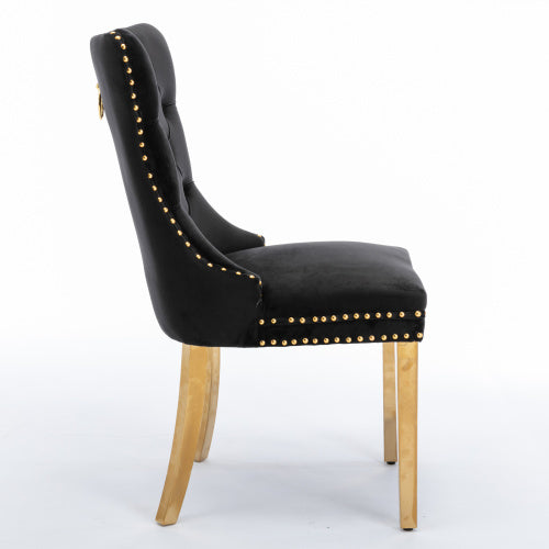 High-end Tufted Solid Wood Contemporary Velvet Upholstered Dining Chair With Golden Stainless Steel Plating Legs