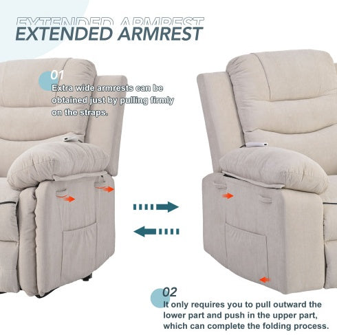 Massage Recliner,Power Lift Chair For Elderly With Adjustable Massage And Heating Function,Recliner Chair With Infinite Position And Side Pocket For Living Room ,Blue