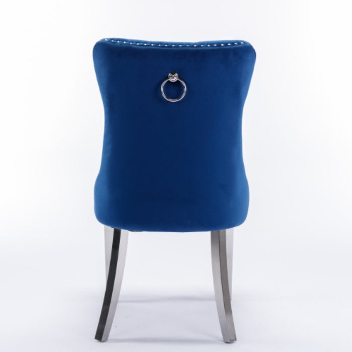 High-end Tufted Solid Wood Contemporary Velvet Upholstered Dining Chair With Chrome Stainless Steel Plating Legs,Nailhead Trim,Set Of 2