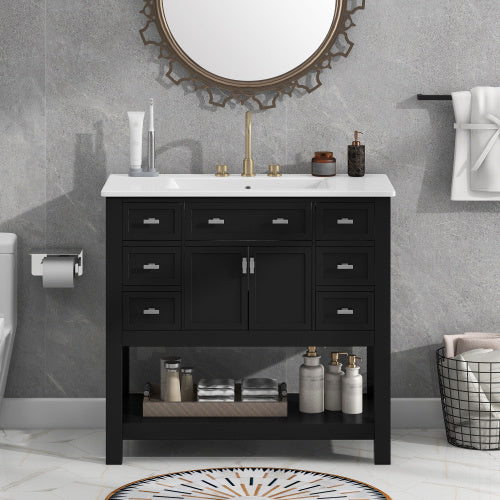 36'' Bathroom Vanity With Top Sink, Modern Bathroom Storage Cabinet With 2 Soft Closing Doors And 6 Drawers, Single Sink Bathroom Vanity