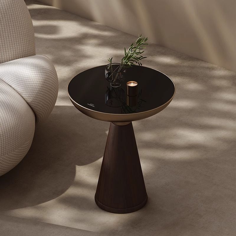 Tempered Glass Round Light Luxury Modern Solid Wood Side Table