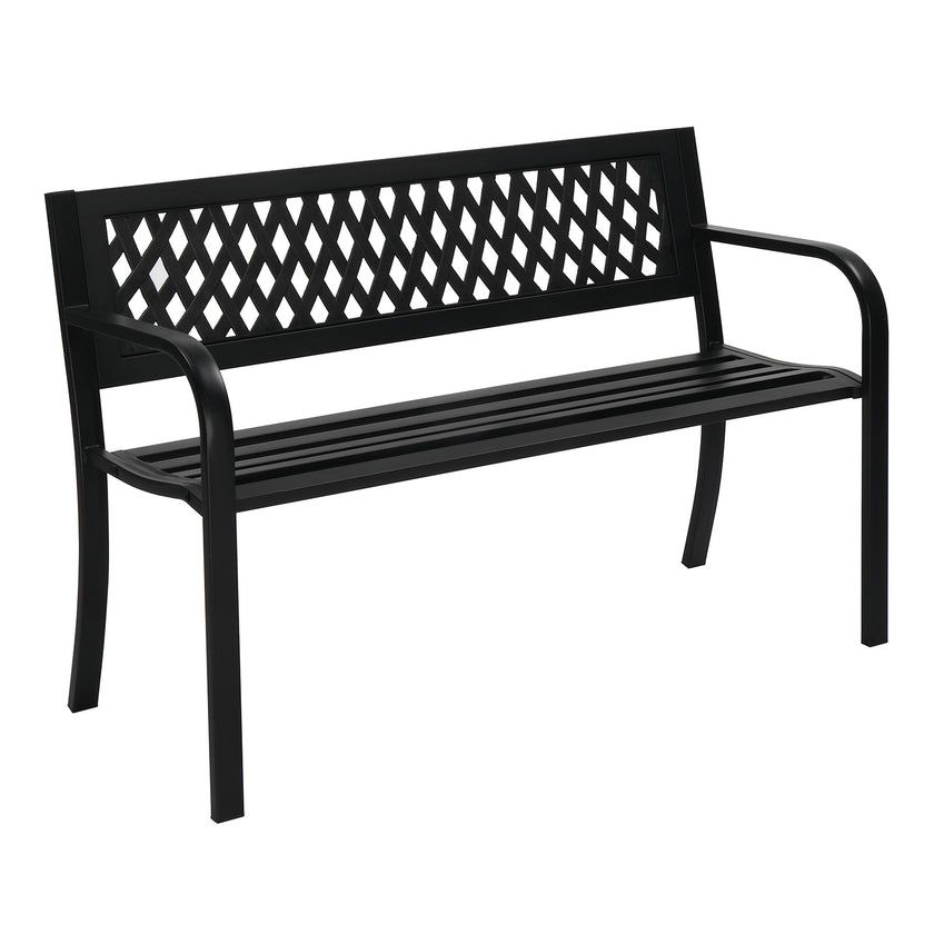 47 Inch PVC Mesh Backrest Black Iron Bench