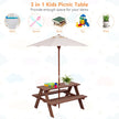 Outdoor 4-Seat Kids Picnic Table Bench Set With Removable Umbrella