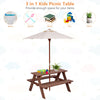 Outdoor 4-Seat Kids Picnic Table Bench Set With Removable Umbrella
