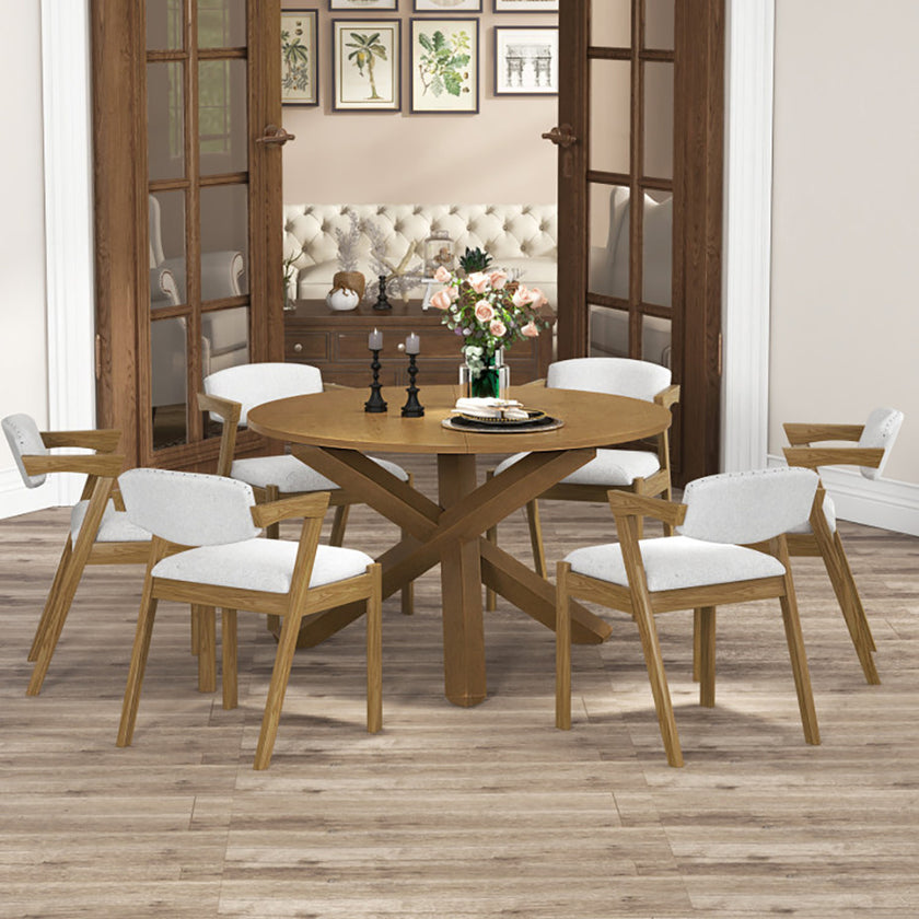 47 Inches Round Dining Table With Solid Acacia Wood Legs For 4-6 Person