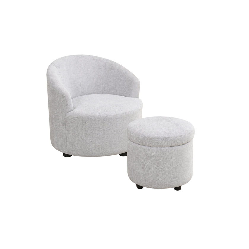 Sofa Stool Set With Storage Function, Grey-White Breathable Sackcloth