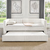 Twin Size Daybed, Upholstered Sofa Bed,The Bottom Pulls Out To Form A Bed ,Striped Corduroy Fabric- Beige 86x43.5x34