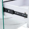 Bedside Table With Drawers. The Board Surface Is MDF Sticker, And Both Sides Are Transparent Tempered Glass. The Design Is Simple And Elegant, With Excellent Storage Functions
