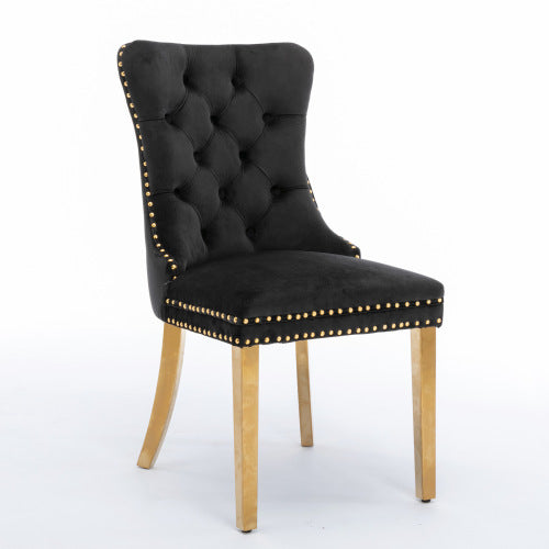 High-end Tufted Solid Wood Contemporary Velvet Upholstered Dining Chair With Golden Stainless Steel Plating Legs